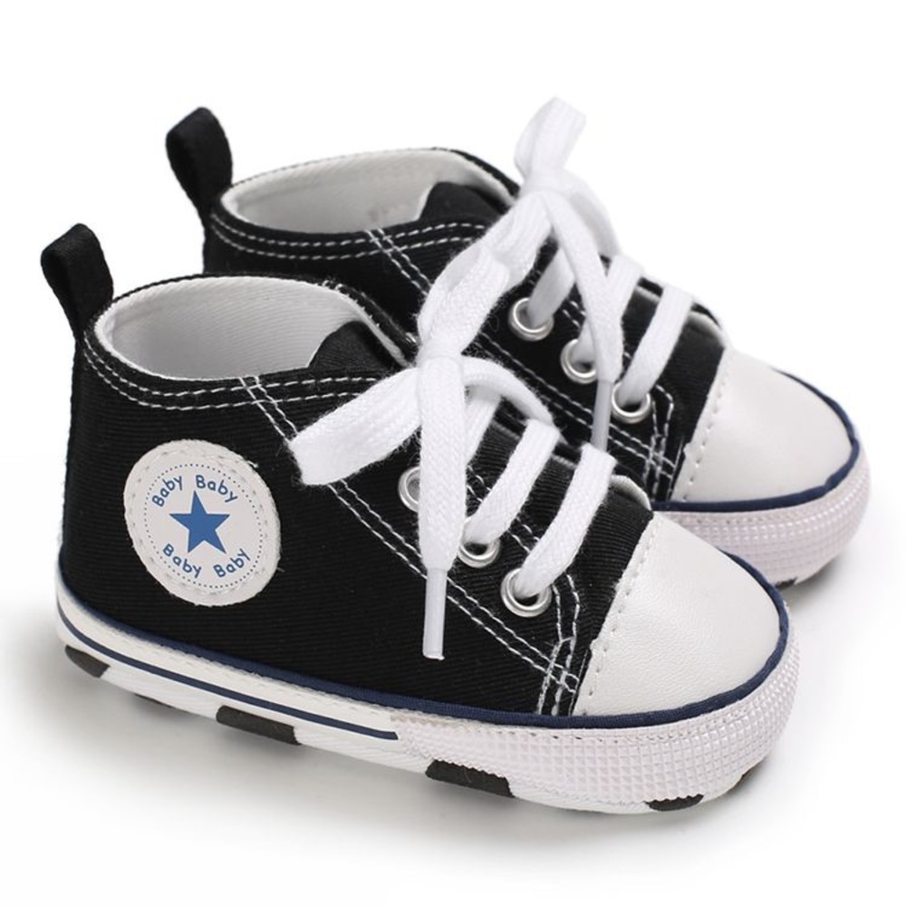 Baby Toddler Black Lace-up Hightop Prewalker Shoes